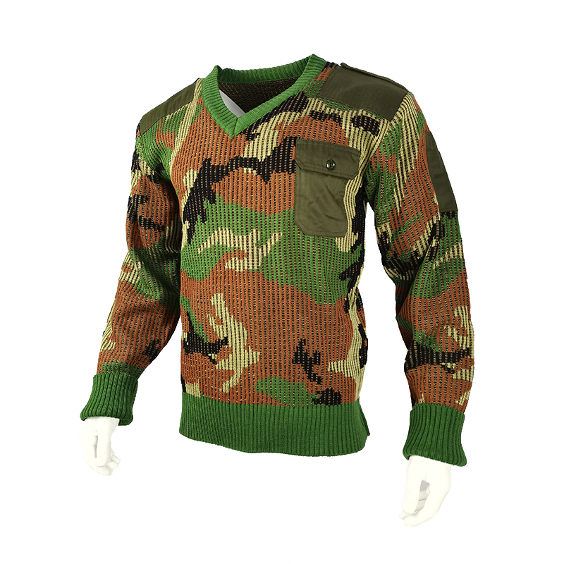Suéteres para hombre&prime;s Estilo Táctico Antiencogimiento Woodland Camo Suéter de punto Térmico Suave Acrílico de Lana de Manga Larga con Cuello en V Suéter de comando
