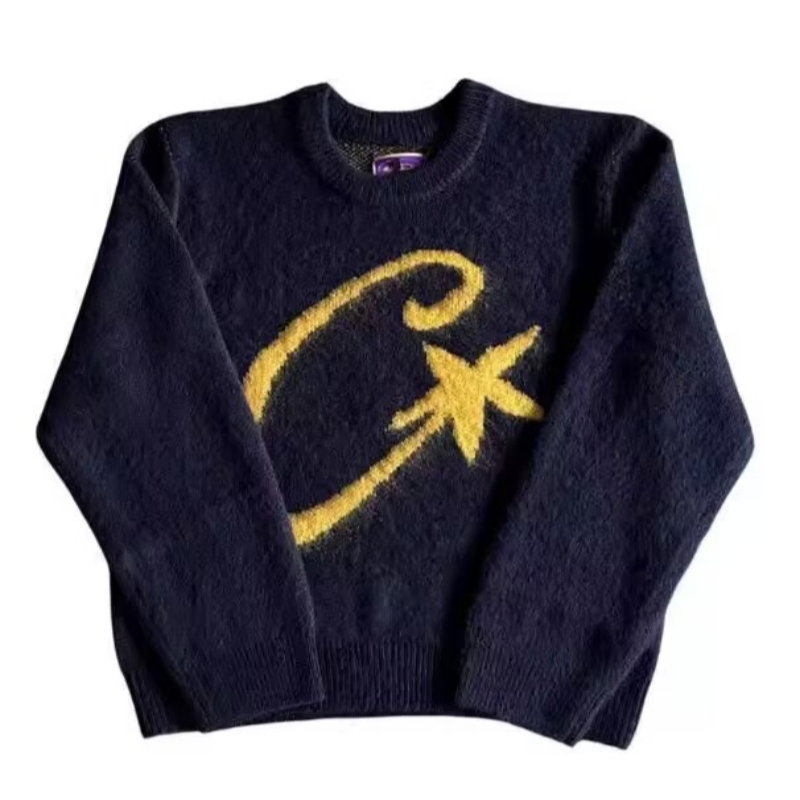 Suéter de Punto de Mohair Corteiz Suéter de Manga Larga para Hombre Jersey Holgado Versátil de Punto