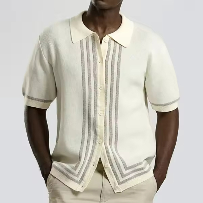Cárdigan de Punto de Manga Corta para Hombre de Alta Calidad, Logotipo Personalizado, Suéter de Cuello Polo de Punto de Algodón Popular, Ropa de Calle de Moda, Suéter para Hombre