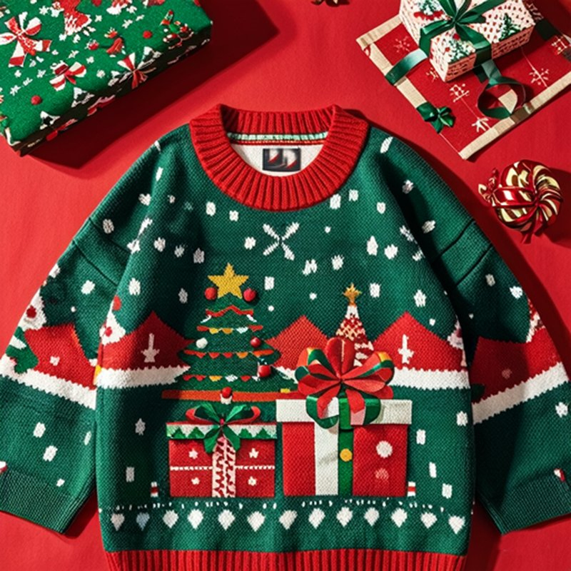 Suéter de Navidad Casual Unisex OEM / ODM Jersey de Manga Larga de Punto con Cuello Redondo al por Mayor Personalizado Diversión de Invierno para Navidad