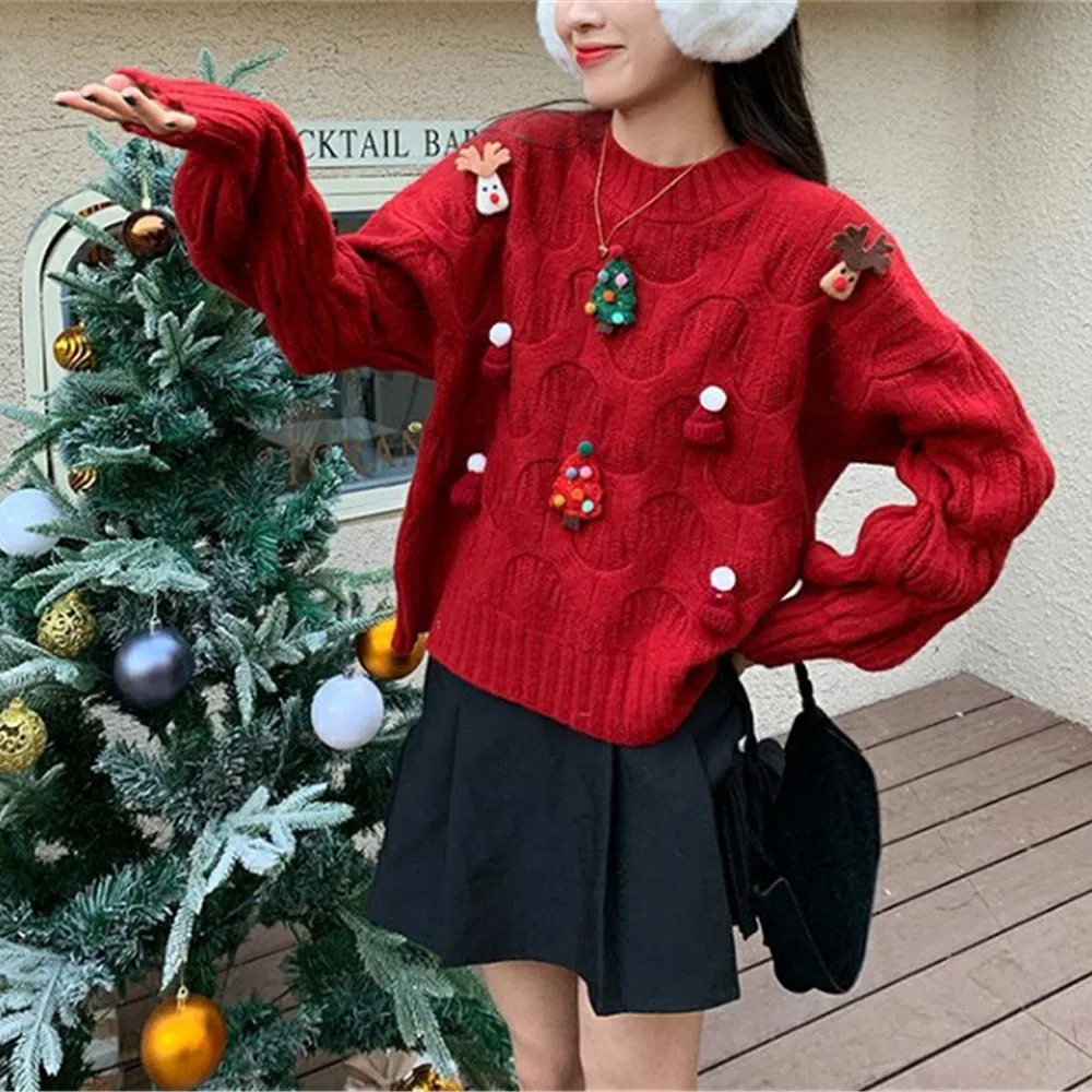Suéteres Navideños De Invierno De Alta Calidad Al Por Mayor, Jersey Bordado de Cuello Alto Con Cuello Alto, Suéteres Feos Navideños De Punto De Tamaño Ov Ersized