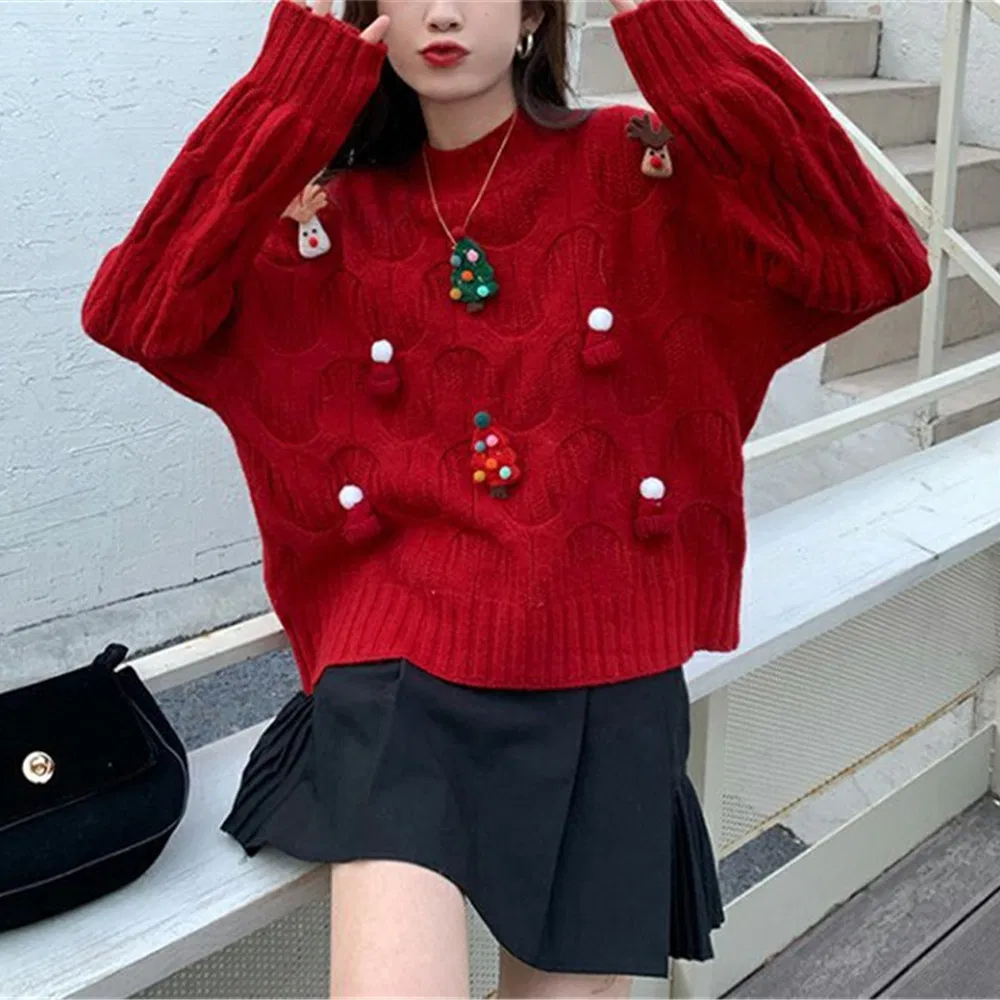 Suéteres Navideños De Invierno De Alta Calidad Al Por Mayor, Jersey Bordado de Cuello Alto Con Cuello Alto, Suéteres Feos Navideños De Punto De Tamaño Ov Ersized