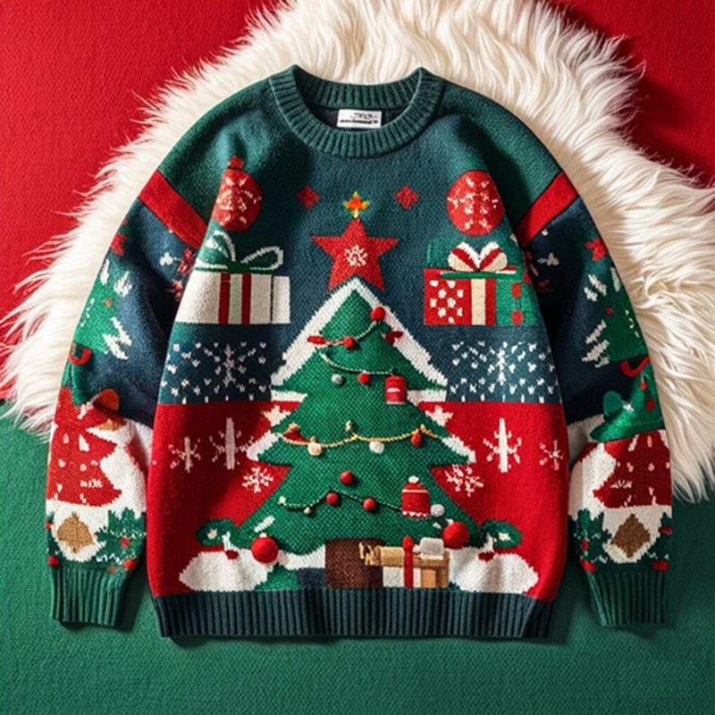 Suéter de Navidad Casual Unisex OEM / ODM Jersey de Manga Larga de Punto con Cuello Redondo al por Mayor Personalizado Diversión de Invierno para Navidad