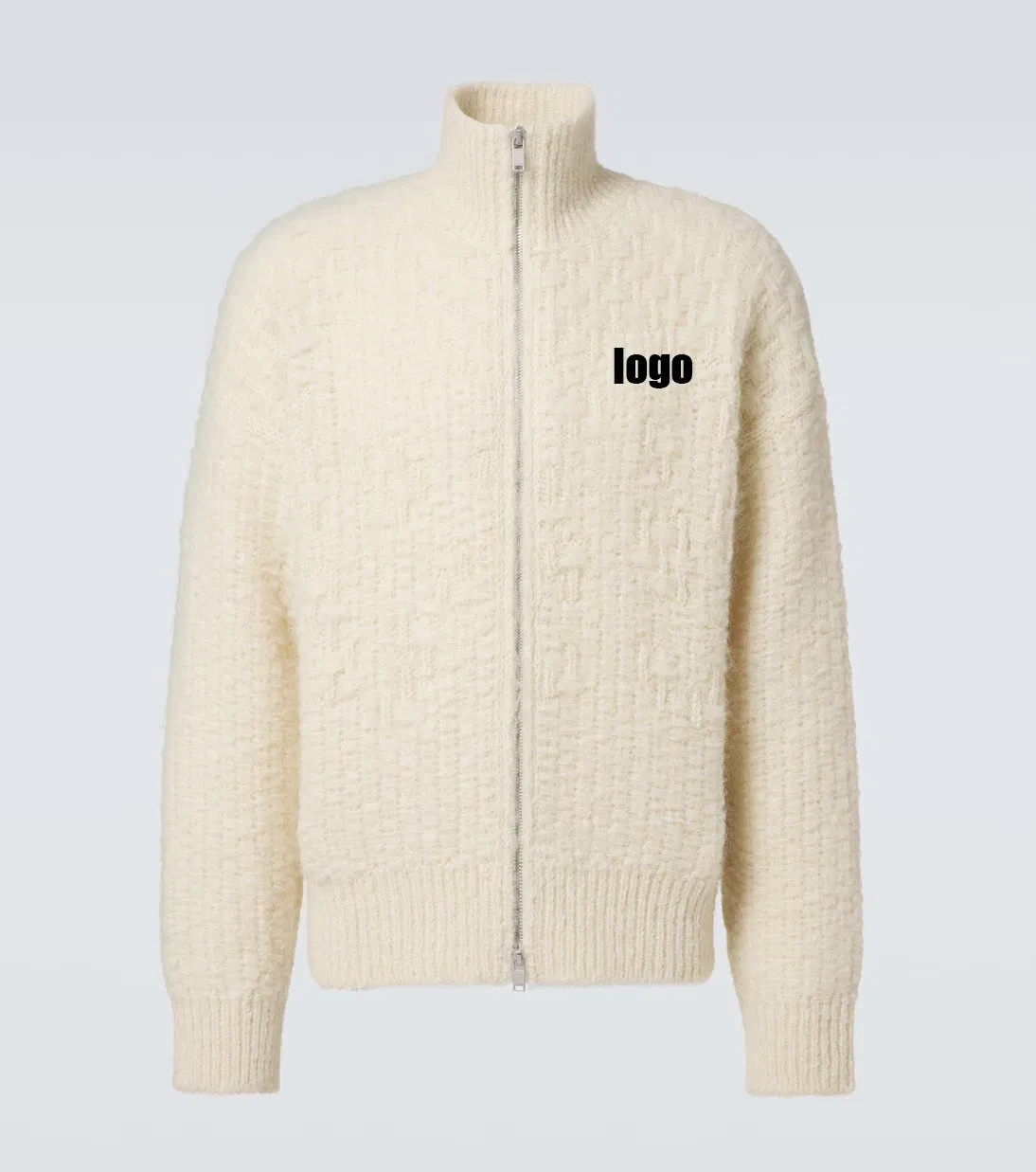Suéter con Logotipo Bordado Personalizado Suéter de Lana Merino con Cremallera de Invierno Suéter de gran tamaño de Cuello Alto de Alta Calidad para Hombre