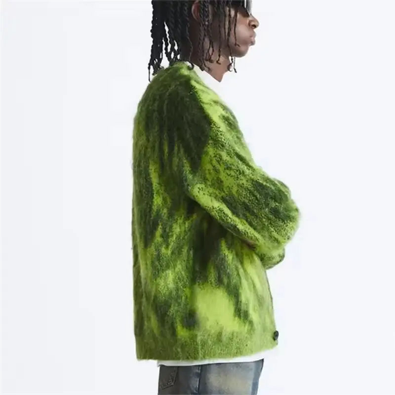 Logotipo personalizado OEM ODM Cardigan Mohair Jacquard Suéter de punto para hombres&prime; s Suéter de moda de punto personalizado para hombres