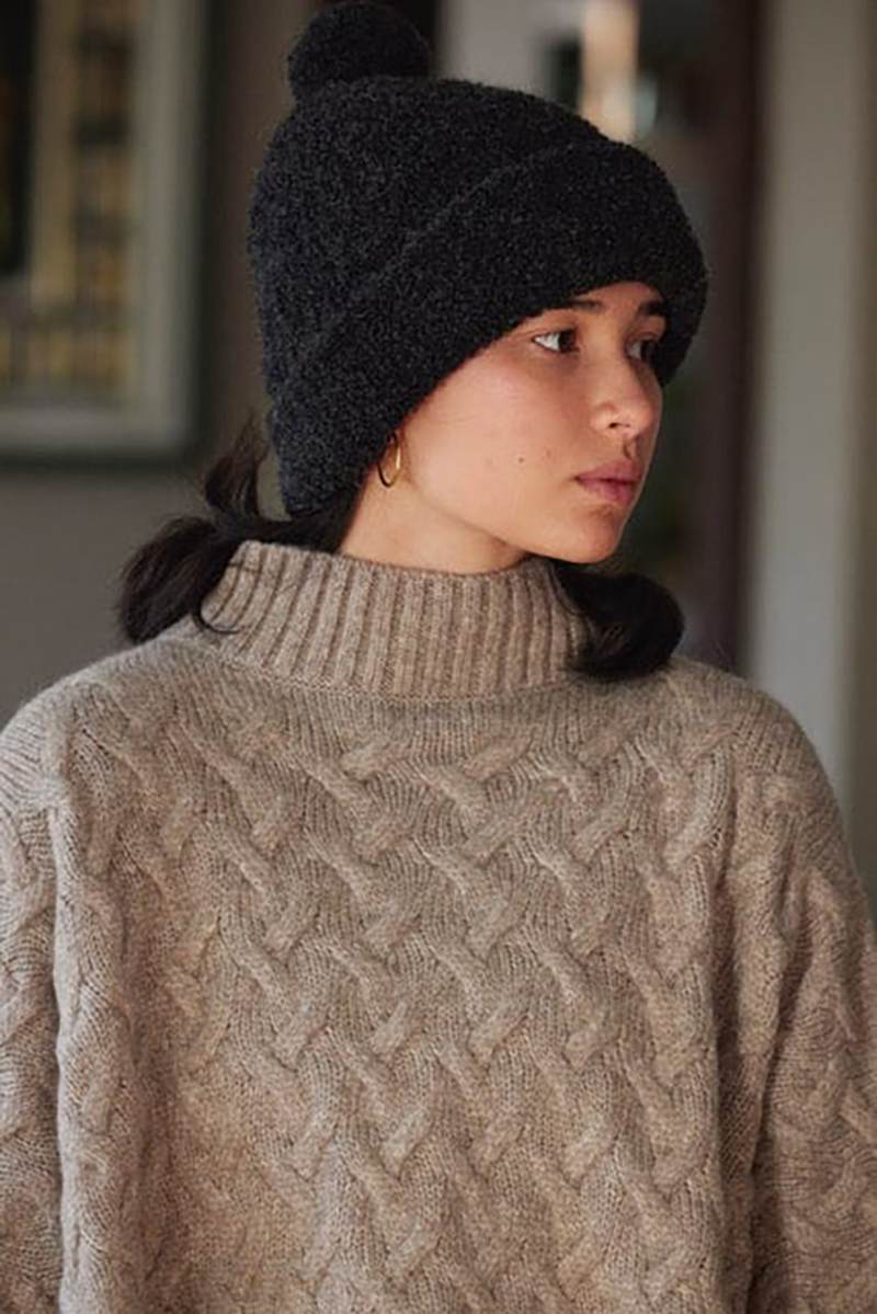 Gorros con Puños Clásicos Ecológicos Unisex Gorro de Pompón de Mezcla Acrílica de Lana Acanalada de Punto de Alta Calidad para Mujer