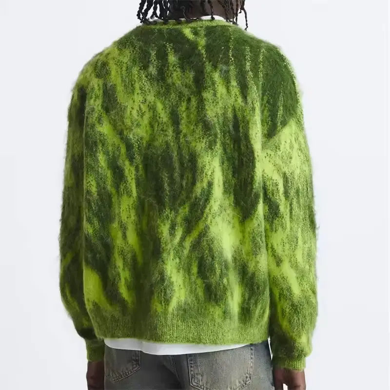 Logotipo personalizado OEM ODM Cardigan Mohair Jacquard Suéter de punto para hombres&prime; s Suéter de moda de punto personalizado para hombres