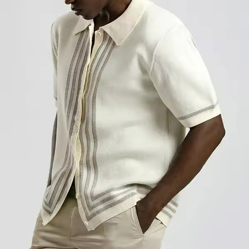 Cárdigan de Punto de Manga Corta para Hombre de Alta Calidad, Logotipo Personalizado, Suéter de Cuello Polo de Punto de Algodón Popular, Ropa de Calle de Moda, Suéter para Hombre