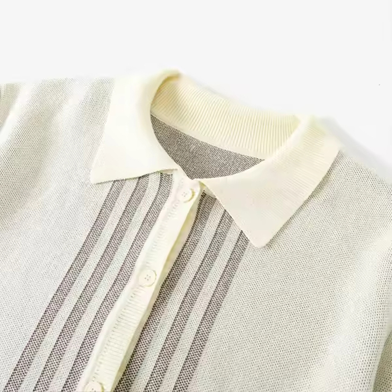 Cárdigan de Punto de Manga Corta para Hombre de Alta Calidad, Logotipo Personalizado, Suéter de Cuello Polo de Punto de Algodón Popular, Ropa de Calle de Moda, Suéter para Hombre