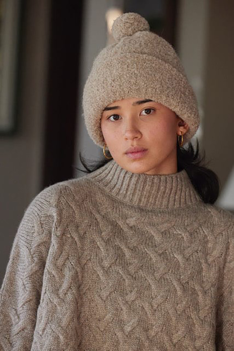 Gorros con Puños Clásicos Ecológicos Unisex Gorro de Pompón de Mezcla Acrílica de Lana Acanalada de Punto de Alta Calidad para Mujer