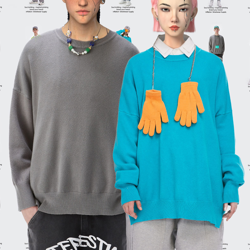 Suéter Unisex de Manga Larga de Color Sólido con Cuello Redondo y 50% Rayón, 22% Nailon, 28% Poliéster de Calidad de Lujo
