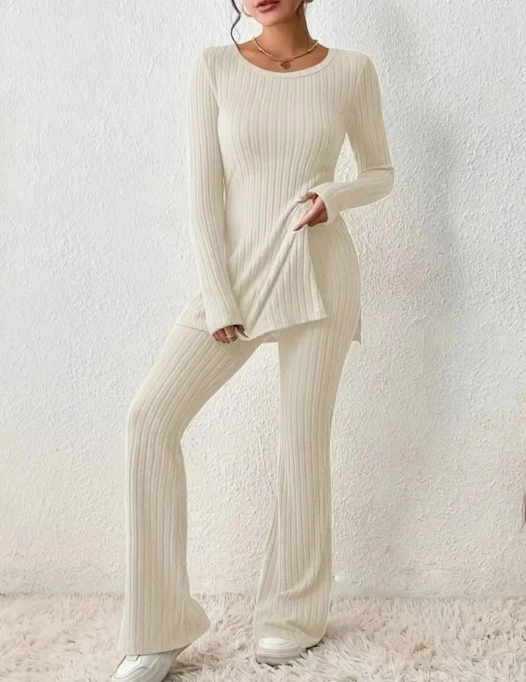 Conjunto de Moda de ajuste Diario de Suéter de Color Puro Sexy de Manga Larga para Mujer & prime; s