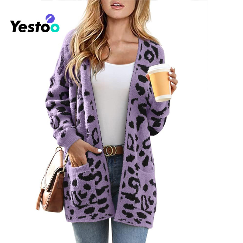 Cárdigan Abierto con Estampado de Leopardo y Bolsillos
