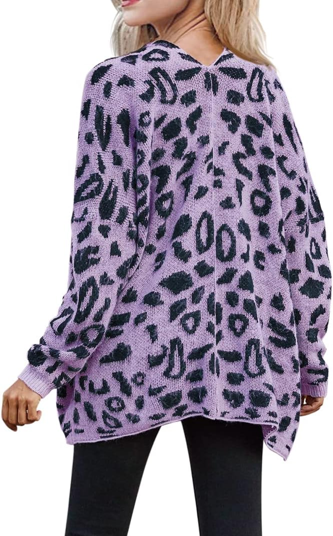 Cárdigan Abierto con Estampado de Leopardo y Bolsillos