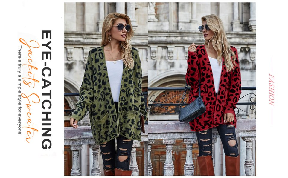 Cárdigan Abierto con Estampado de Leopardo y Bolsillos