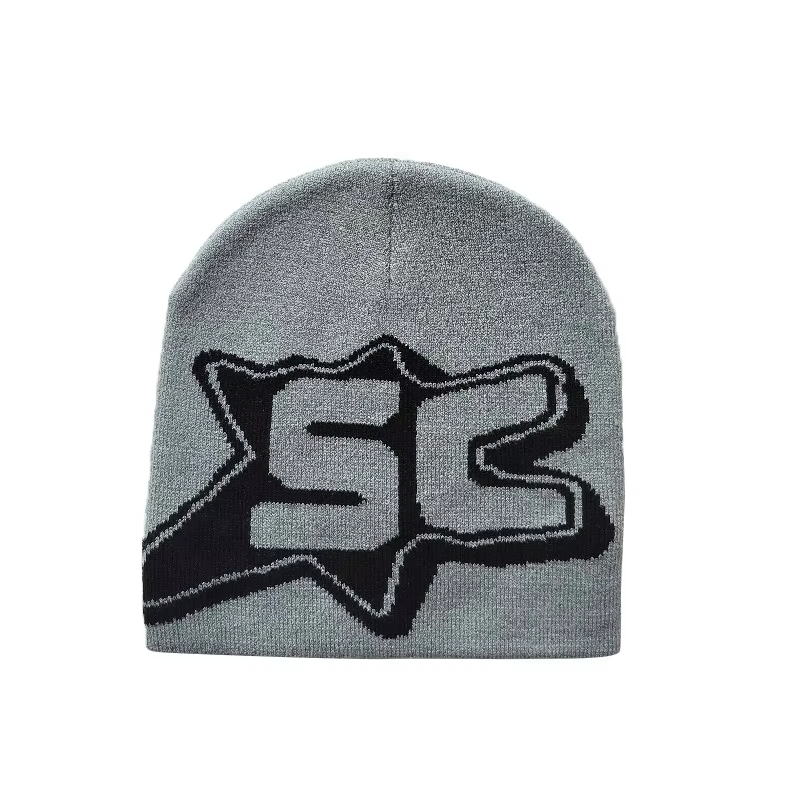 Y2K Sin Puños Sin Patrón de Estrella Jacquard Sin Puños Sombreros de Fabricante Gorra Slouchie Gorro de Pescador Tejido Logo Diseñador Personalizado