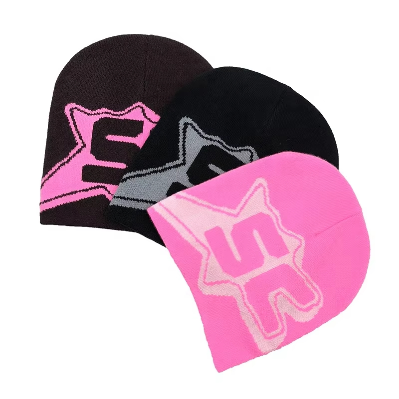 Y2K Sin Puños Sin Patrón de Estrella Jacquard Sin Puños Sombreros de Fabricante Gorra Slouchie Gorro de Pescador Tejido Logo Diseñador Personalizado