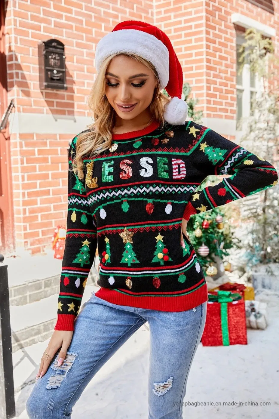 Suéter de Navidad de Punto de Navidad Cálido de Invierno para Mujer al por Mayor Personalizado