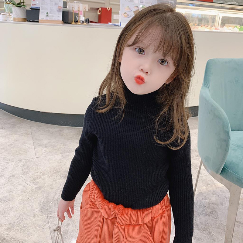 De Buena Calidad, Últimos Diseños, Invierno, Otoño, Liso, Cuello Levantado, Algodón, Niño, Bebé, Niños, Niña, Suéter de punto, Suéter