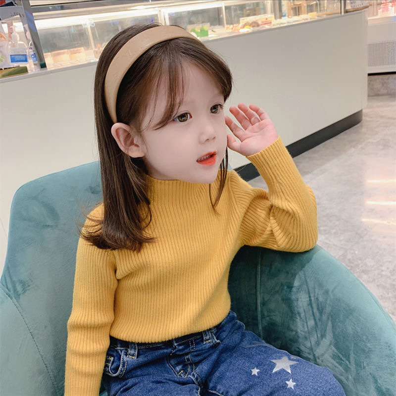 De Buena Calidad, Últimos Diseños, Invierno, Otoño, Liso, Cuello Levantado, Algodón, Niño, Bebé, Niños, Niña, Suéter de punto, Suéter