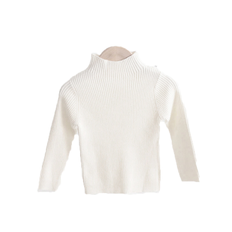 De Buena Calidad, Últimos Diseños, Invierno, Otoño, Liso, Cuello Levantado, Algodón, Niño, Bebé, Niños, Niña, Suéter de punto, Suéter