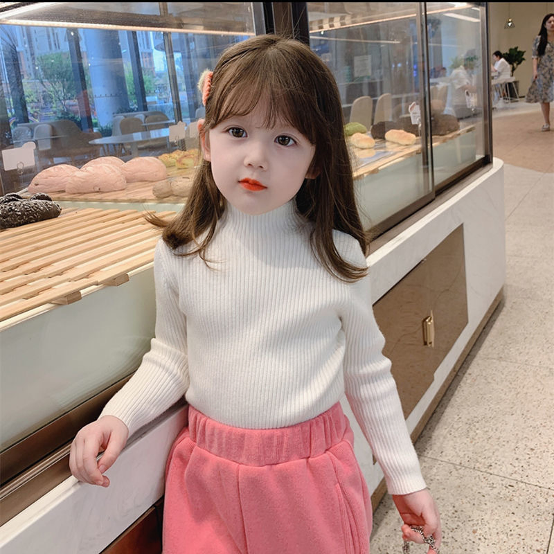 De Buena Calidad, Últimos Diseños, Invierno, Otoño, Liso, Cuello Levantado, Algodón, Niño, Bebé, Niños, Niña, Suéter de punto, Suéter