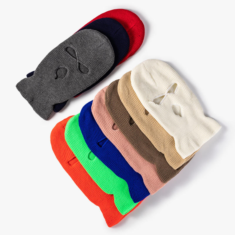 Sombreros de Invierno Bordados con Logotipo Personalizado, Sombreros de Punto de Cara Completa, Pasamontañas Cálido Personalizado con 3 Agujeros para Hombre