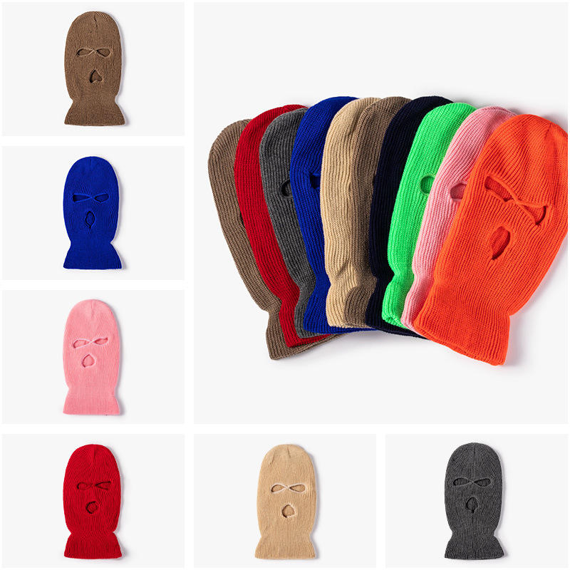 Sombreros de Invierno Bordados con Logotipo Personalizado, Sombreros de Punto de Cara Completa, Pasamontañas Cálido Personalizado con 3 Agujeros para Hombre