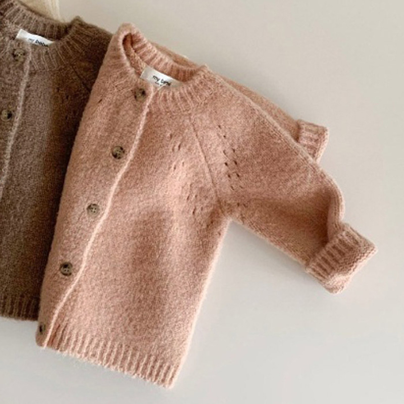 Chaqueta de suéter de punto de lana con Cuello redondo Informal para Niños de moda&prime;s