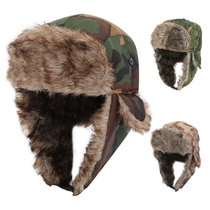 Regalo Promocional Orejeras al aire Libre Sombrero Cálido de Piel Trapper Ski Camo Sombrero de invierno