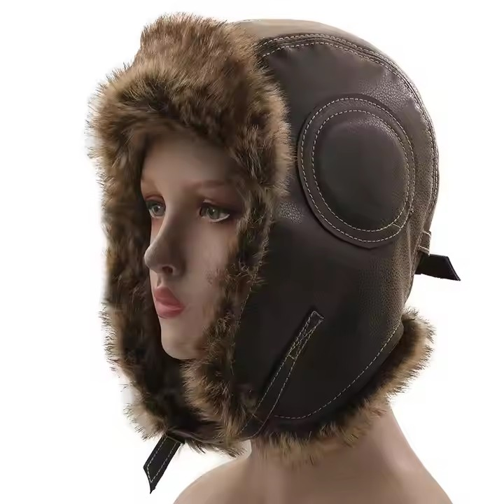 Gorra Rusa de Cuero PU Sombrero Ártico Cálido Gorros de Invierno con Protección para los Oídos de Esquí