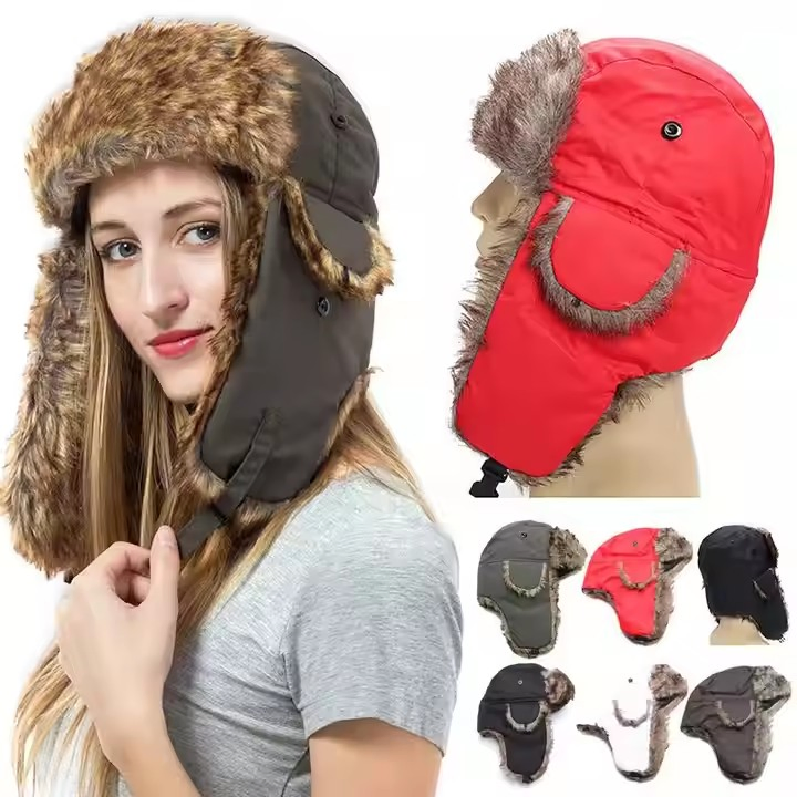 Gorro Cálido Sombreros de Nieve Orejeras Soldado de Piel Hombres Trampero Camuflaje Sombreros de Invierno Rusos