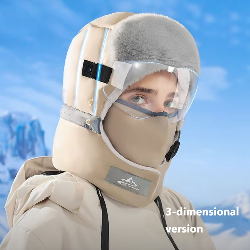 Gorro de Aviador con Forro Térmico de Piel, Sombrero de Bombardero, Solapa para la Oreja, Calentador Facial, Gorra de Esquí de Béisbol a Prueba de Viento, Juego de Gafas
