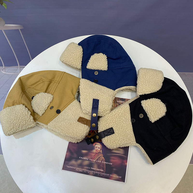 Sombrero de Aviador Para Montar, Esquí Cálido, Protección contra el Frío, Protección para los Oídos, Gorro de Cazador de Retazos de Lona de Felpa