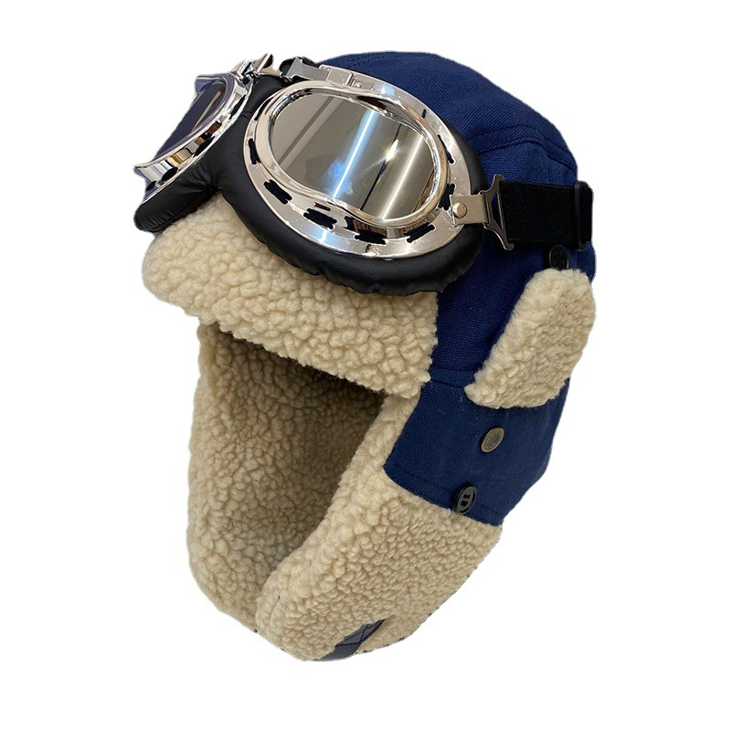 Sombrero de Aviador Para Montar, Esquí Cálido, Protección contra el Frío, Protección para los Oídos, Gorro de Cazador de Retazos de Lona de Felpa