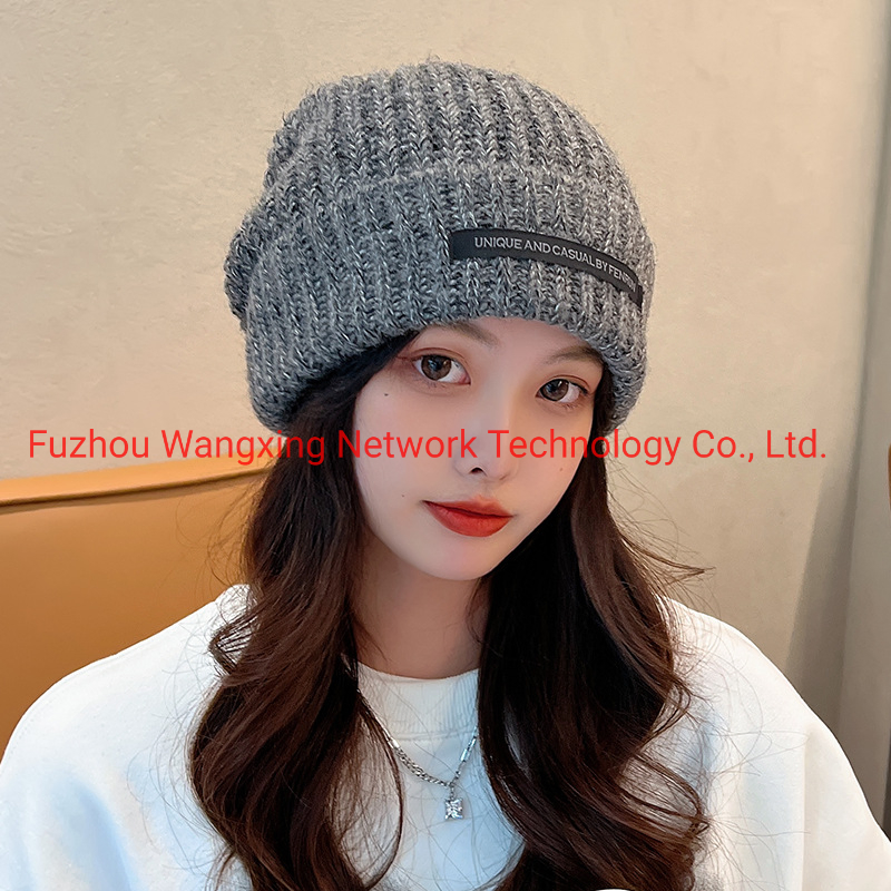 Sombrero de lana Barato para Mujer&amp;#39;s Parche de Gorra de Invierno Sombrero de Lana de Viento Callejero Gorro de Punto Grueso con Circunferencia de la Cabeza Grande