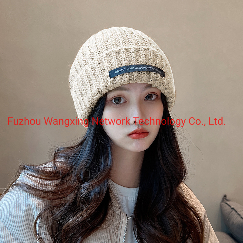 Sombrero de lana Barato para Mujer&amp;#39;s Parche de Gorra de Invierno Sombrero de Lana de Viento Callejero Gorro de Punto Grueso con Circunferencia de la Cabeza Grande