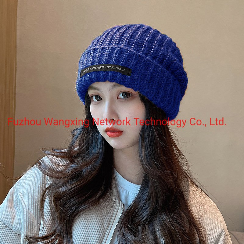 Sombrero de lana Barato para Mujer&amp;#39;s Parche de Gorra de Invierno Sombrero de Lana de Viento Callejero Gorro de Punto Grueso con Circunferencia de la Cabeza Grande