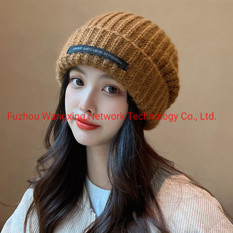 Sombrero de lana Barato para Mujer&amp;#39;s Parche de Gorra de Invierno Sombrero de Lana de Viento Callejero Gorro de Punto Grueso con Circunferencia de la Cabeza Grande