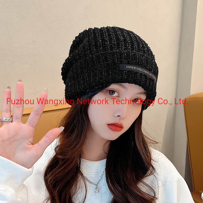 Sombrero de lana Barato para Mujer&amp;#39;s Parche de Gorra de Invierno Sombrero de Lana de Viento Callejero Gorro de Punto Grueso con Circunferencia de la Cabeza Grande