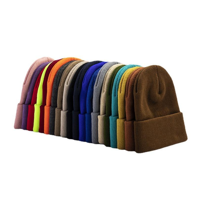 Gorro de punto Cálido de Invierno de Color Sólido con Logotipo Bordado de Moda Personalizado