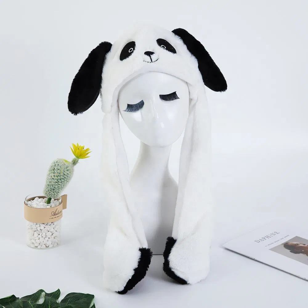 Sombreros de Invierno de Alta Calidad Gorra de Panda Bailando Sombreros de Orejas Móviles Sombrero de Conejo de Peluche Divertido para Niños