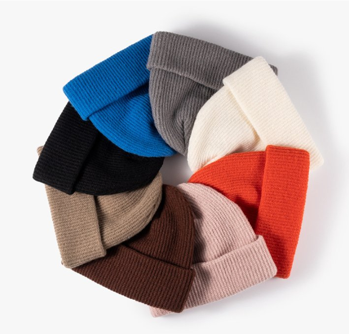 Gorro con Vuelta de Acrílico de Punto Doble de Acrílico de Punto Fino Básico Suave de Otoño Invierno