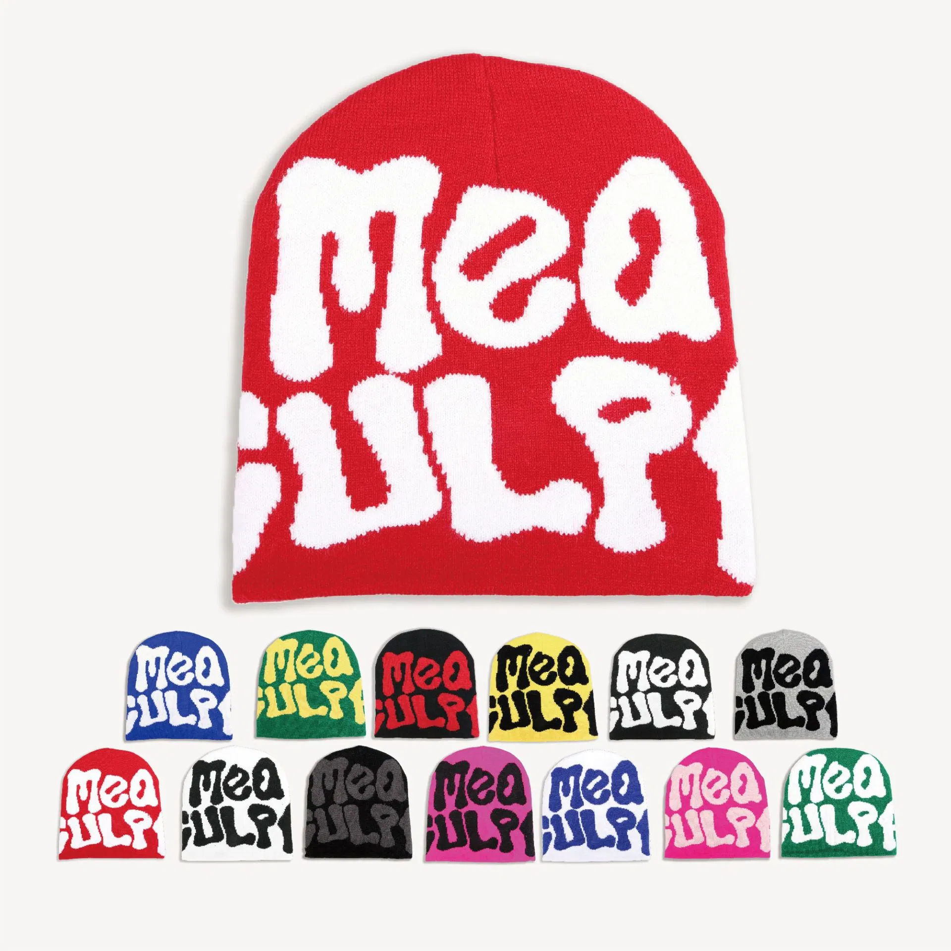 Venta al por mayor Logotipo Bordado Personalizado Gorras de Jacquard Holgadas Sombreros de punto de invierno Gorro Mea