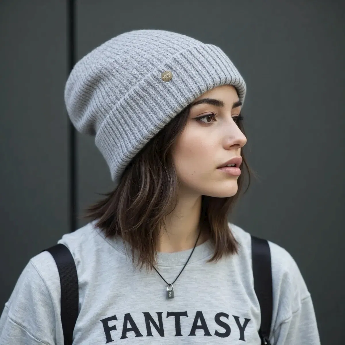 Gorro de Punto de Moda de Invierno Mezclado de Lana Gorro con Puños Estampados Cálidos