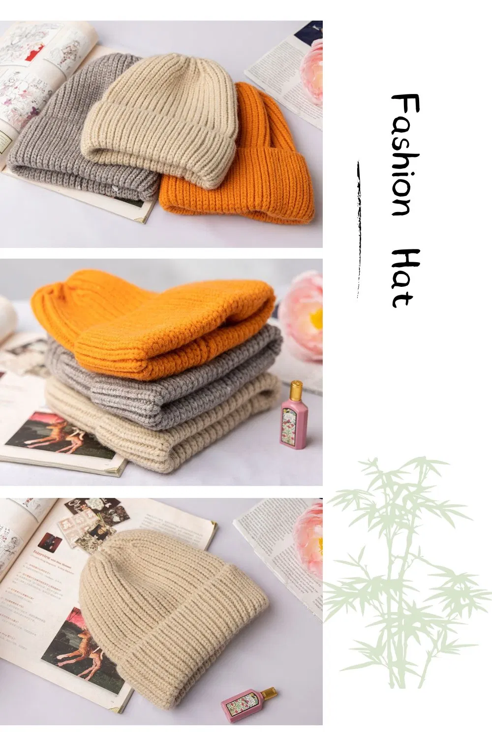 Venta al por mayor Gorro de Cubo de Punto Grueso de Moda Clásica Gorro de Pashmina Acanalado Bordado Personalizado Cálido de Invierno para Viajes de Ocio al Aire Libre