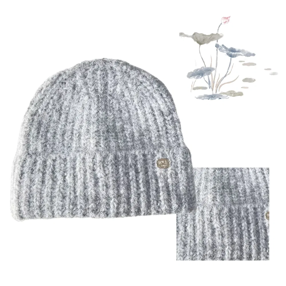 Gorro de Punto de Moda de Invierno Mezclado de Lana Gorro con Puños Estampados Cálidos