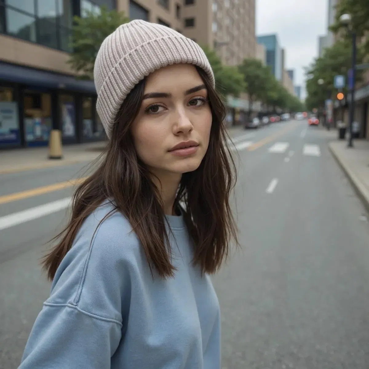 Gorro de Punto de Moda de Invierno Mezclado de Lana Gorro con Puños Estampados Cálidos