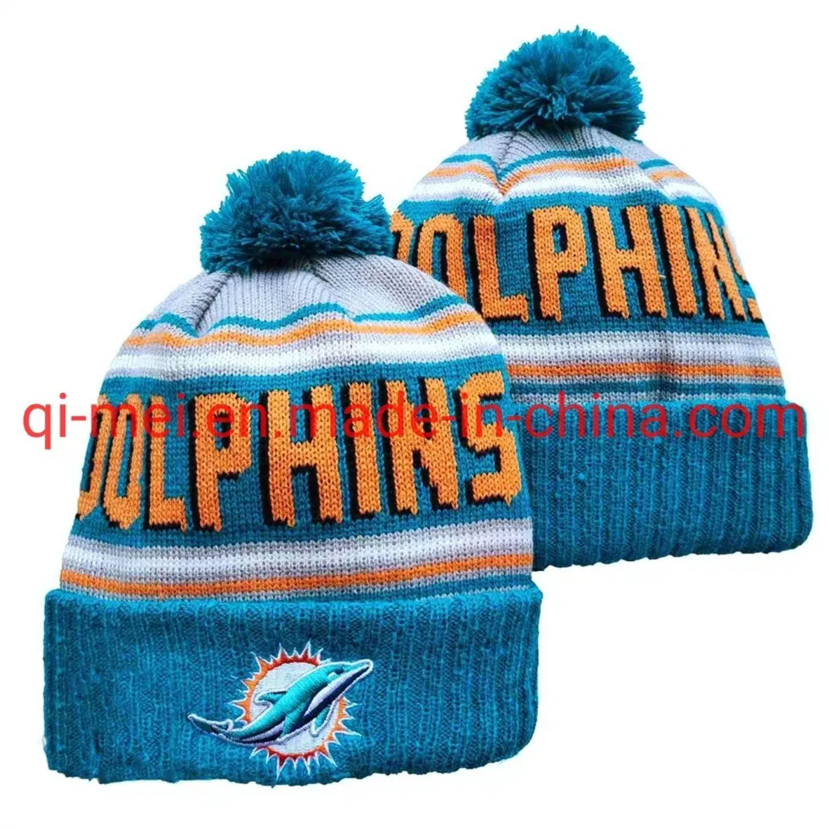 Gorros de punto Deportivos con pompones de la temporada 100 de los Colts Bills Chiefs Pstriots Dolphins 2022