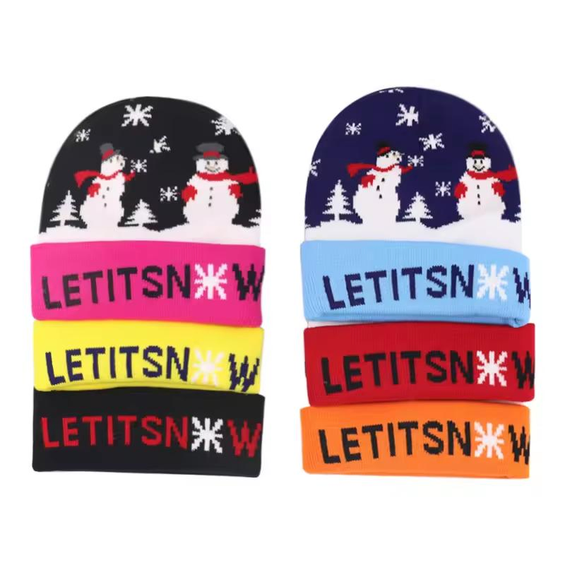 Gorros de Pompón de Acrílico de Primera Calidad a Granel Con Estampado de Hip Hop Gorro de Jacquard de Navidad con Bordado Personalizado